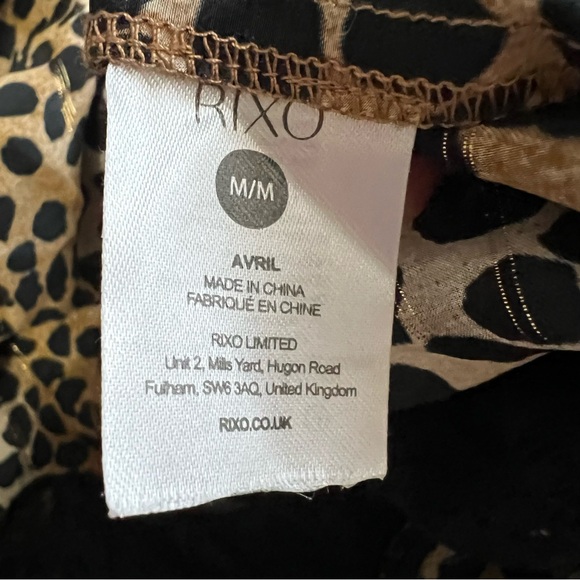 RIXO Avril Leopard Black Tan Deep Plunge Line Silk Viscose Blend Bodysuit - Picture 9 of 13